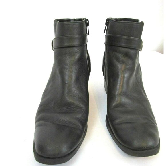 Jasmin Sport Black Leather Ankle Boots Womens Strapeze 8M Block Heel Zipper - Picture 2 of 11